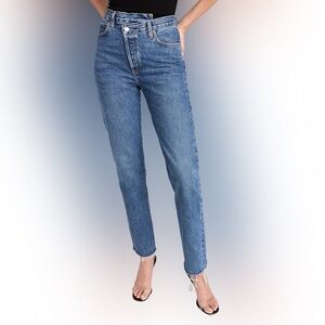 AGolde Criss Cross Straight - Raw Hem, Range Blue